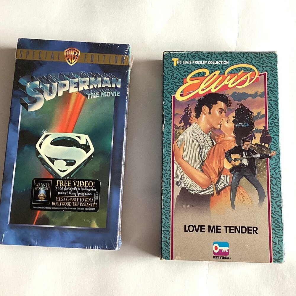 2 VHS Vintage Collectables Movies Elvis Love Me Tender & Superman The Movie